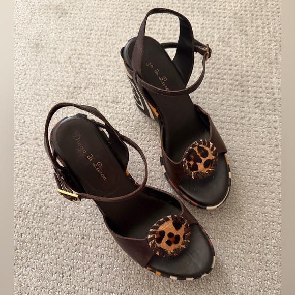 Y2K Diego di Lucca Tribal Platform Wedge Sandals - Leopard Pony Hair-Size 6 - Picture 4 of 6